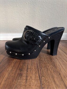 Steve Madden Black Studded Leather Clog Mules